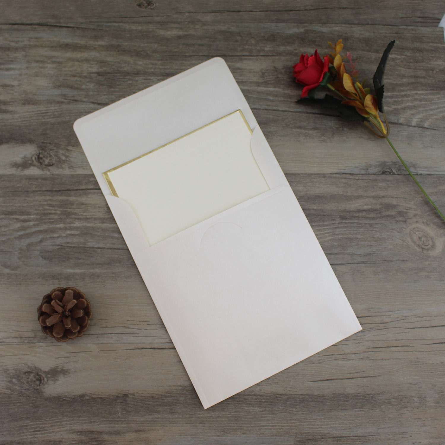 Insert Card Rectangle with Gold Edge Simple Style Invitation 